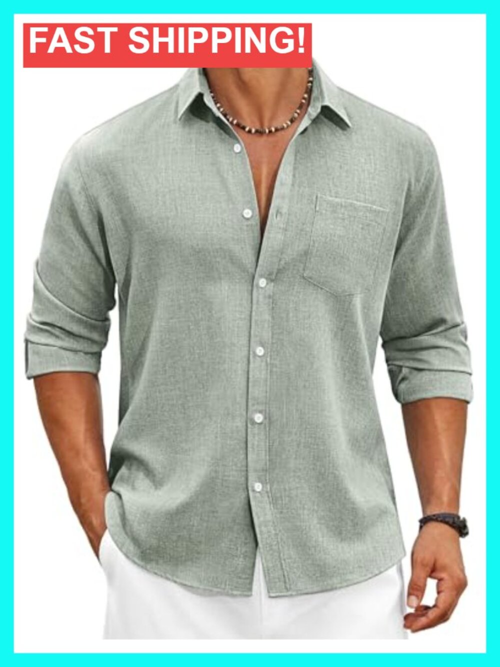 Cotton Linen Button Down Shirt Long Sleeve Casual Summer Beach Shirt
